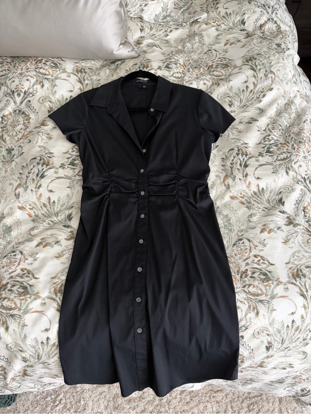 Theory Black Button-Front Shirt Dress with Waist Detail